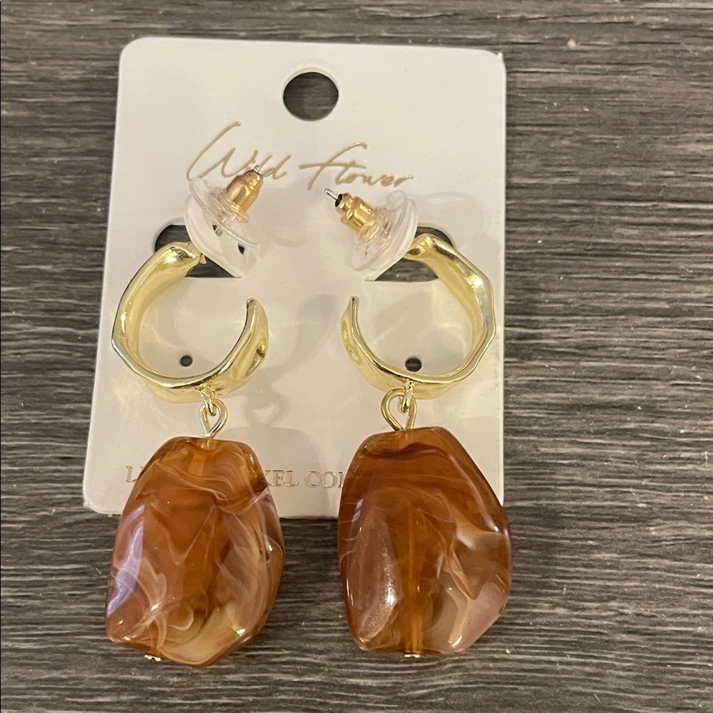 New Boutique Brown & Gold Stone Earrings